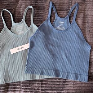 Stylish Ribbed Crop Tops - Blue and Mint